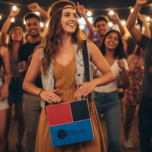 Image of Kadence C-69 Heartbeat Dual Sided Travel Cajon | Bongo & String Effects | Birch Wood Body & Walnut Head | Compact Instrument with Detachable Strap | Includes Learning Course | Multicolor