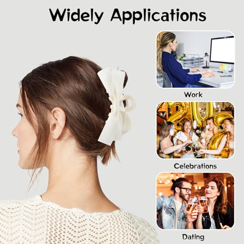 Zkptops 4 piezas Pinzas de Pelo con lazo satinadas para mujeres y niñas, clips grandes antideslizantes para cabello delgado, grueso o rizado, colores negro y blanco miniatura 2