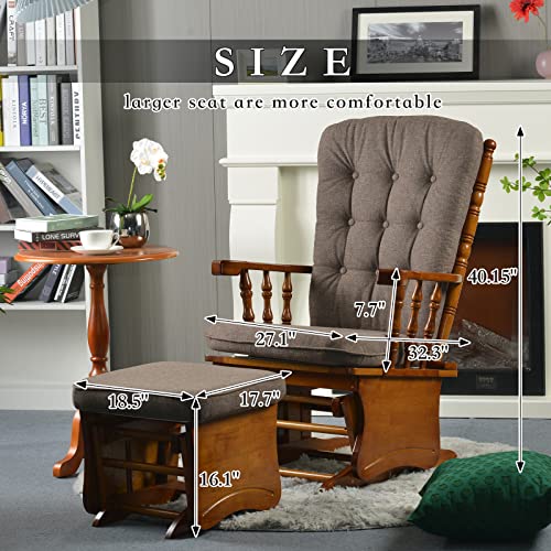 Dvasovio Anti-Pinch Hand Glider Chair For Nursery With Ottoman, Resistant Rubber Wood Glider Rocking Chair Sets For Nursing, Relaxing, Living Room, Bedroom, Antique Brown #TOP3
