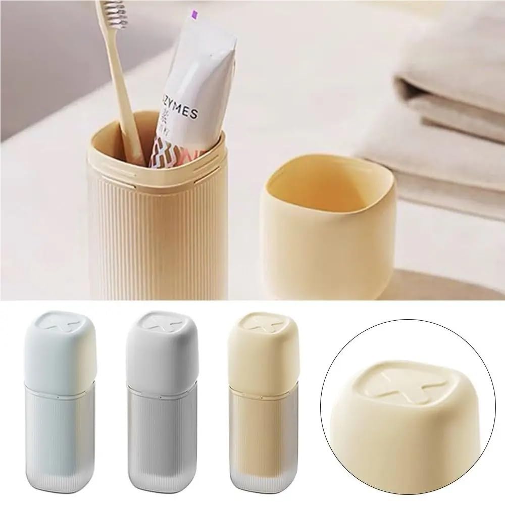 Spazzolino da Viaggio for Tazza di collutorio Portatile e Borsa da Toilette for Tazza Design Compatto e Leggero salvaspazio(White 3pcs)