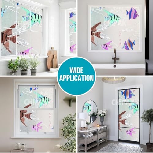 Image of CHIPAK Premium Vinyl Privacy Stained Window Glass Film (16x36 Inch) - Self-Adhesive Decorative Sticker Opaque Sheet Tint Wallpaper for Glass Cover Window, Door, Office, Home.| Anti-UV. Aquarium Fish