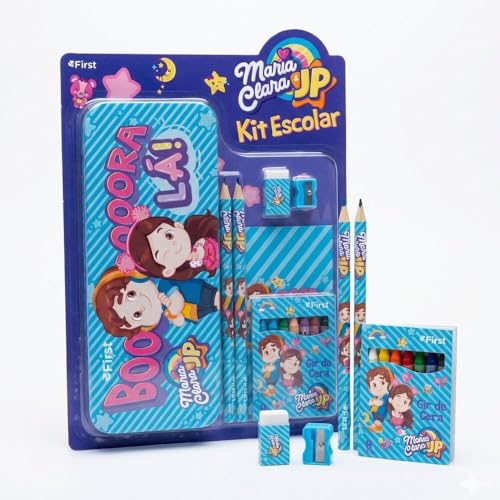 Kit Infantil Maria Clara & JP: Estojo Personalizado + Jogo de Canetinhas + Lápis de Escrever - Material Escolar 3 em 1