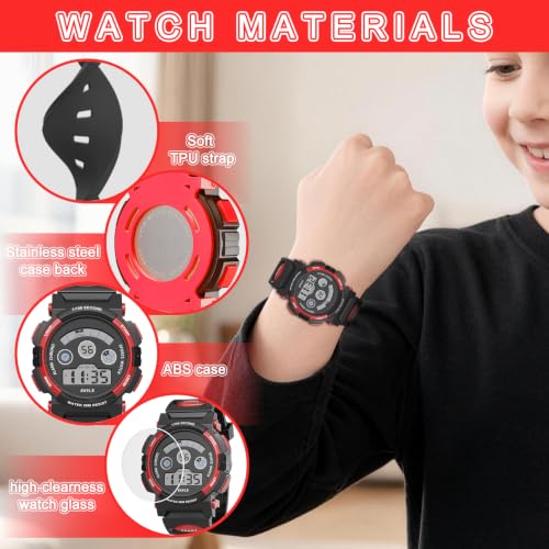 Image of Edillas Kids Digital Watch 7 Colors 50M Waterproof Sport Alarm Boys 7-15 | 7 Color Lights, 50M Waterproof, Alarm, Stopwatch, Easy to Read, Comfort Strap, Great Sport Watch for Outdoor Ages 7-15