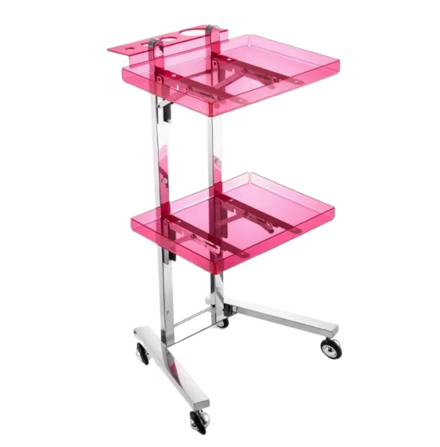 2 Tray Wheels Salon Rolling Cart Foldable Stainless Steel Mobile Storage For Barber Shops(Pink)