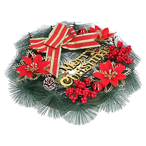 Ghirlanda Natalizia di Pino Artificiale Per Porta con Fiocco Illumina Larredamento della Casa PVC Resistente 11.8x11.8 Pollici 7.2 Once Per