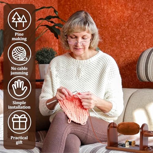 Image of Wooden Yarn Ball Holder Knitting Crochet Yarn Rack Stand with Slots Horizontal Yarn Spinner Yarn Holder Stable Yarn Ball Dispenser Wood Yarn Spinner Holder for Crochet and Knitting
