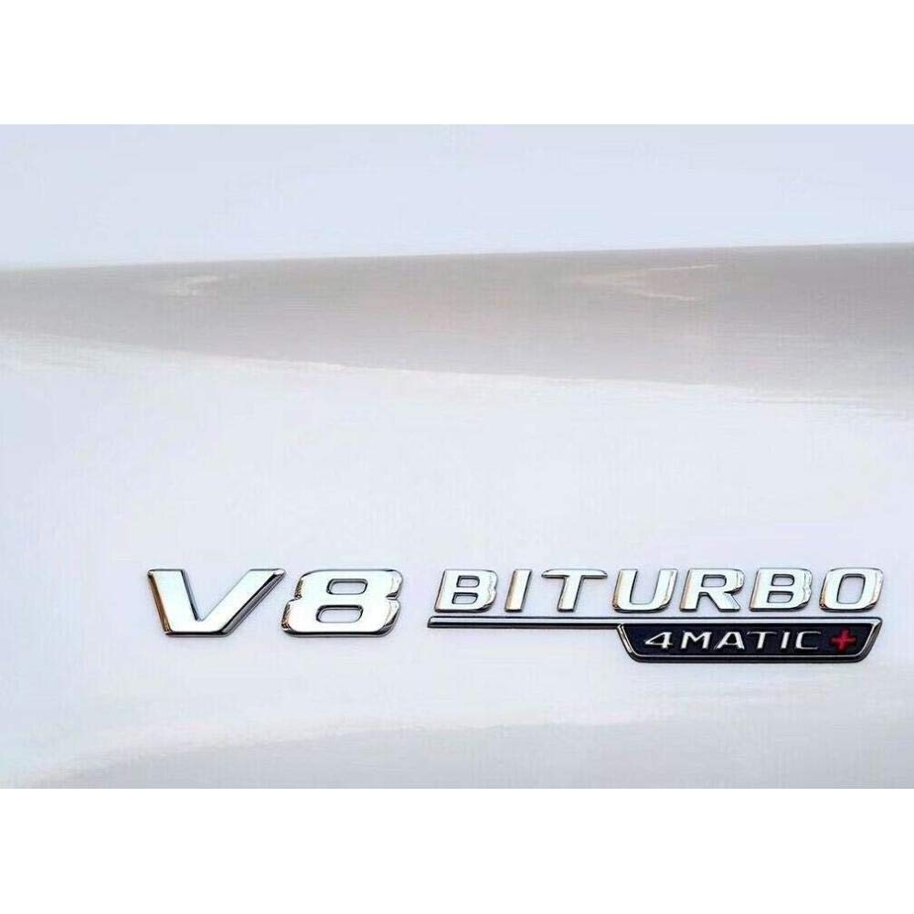 Weixinbuy for Mercedes Benz V8 BITURBO, 2pcs chrome V8 BITURBO 4MATIC+ ABS Car Trunk Number Letters Badge Emblem Sticker