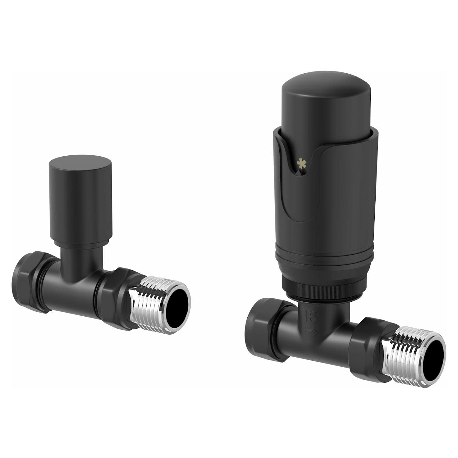 DuraTherm® Thermostatic Radiator Valve Pack Set, 15mm Lockshield TRV & Thermostat, Matte Black Valves for Radiators, Straight
