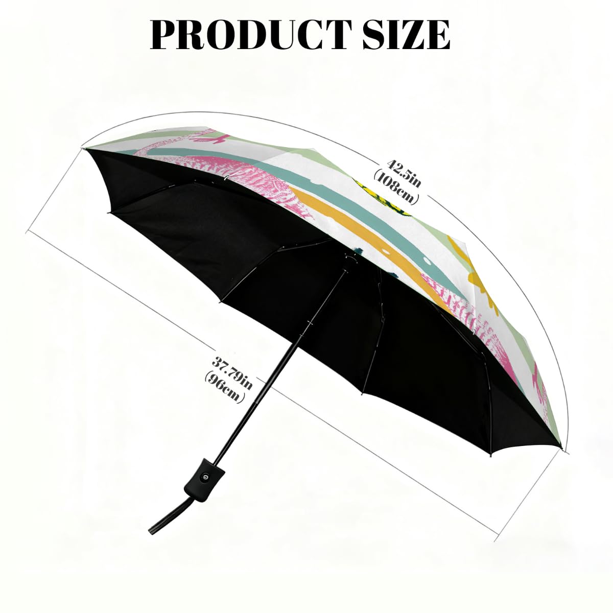 Ombrello pieghevole a pois con ananas fenicottero a righe ombrello da viaggio compatto antivento impermeabile con protezione UV rivestimento nero leggero 8 coste portatile per pioggia sole