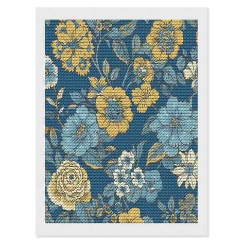 Pintura de diamantes redonda de flores azules: decora tu pared con arte personalizado