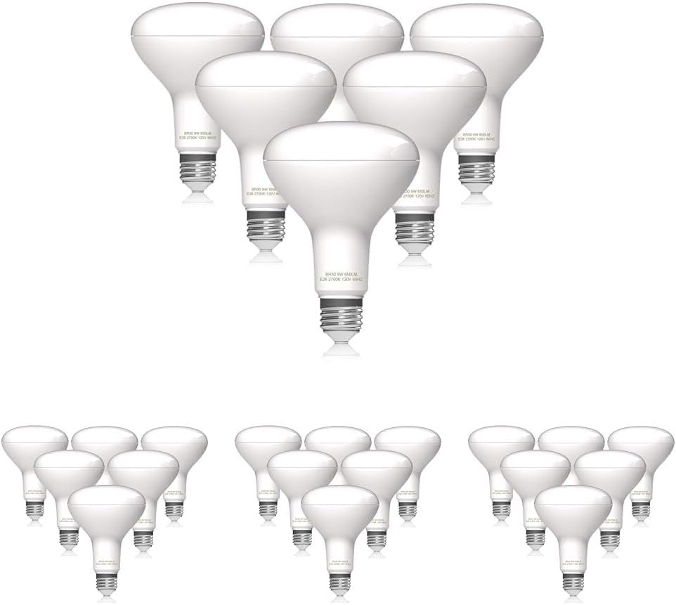 Helloify BR30 LED Flood Light Bulb, 9W, 65W Equivalent, 2700K Soft White Light, Energy Saving Lamp for Office/Home, Non-dimmable, E26 Screw Base, 6PCS