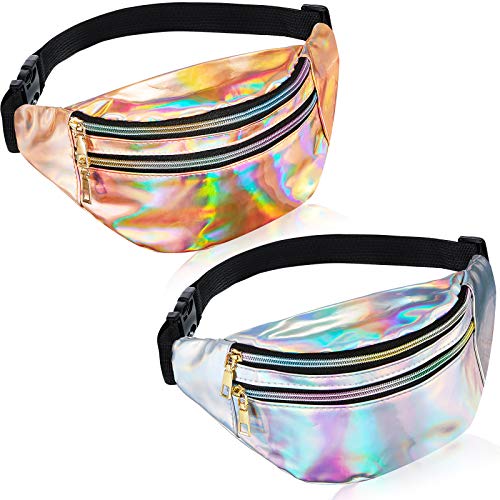 Sac banane holographique brillant au design chic pour femme | Lot de 2