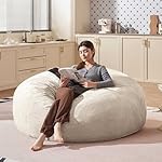 Bean Bag Chair 5Ft, Memory Foam Filled, Large Beanbag Chairs for Adults and Teens, Soft Sofa with Removable Flannel Cover, Round Couch for Living Room Bedroom College Dorm (Apricot, 5FT-59×59"×24") - Image 2