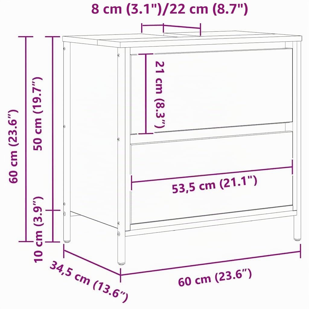 vidaXL Mueble De Baño Con Lavabo Y Cajones En Color Roble Sonoma 60 X 34,5 X 60 Cm