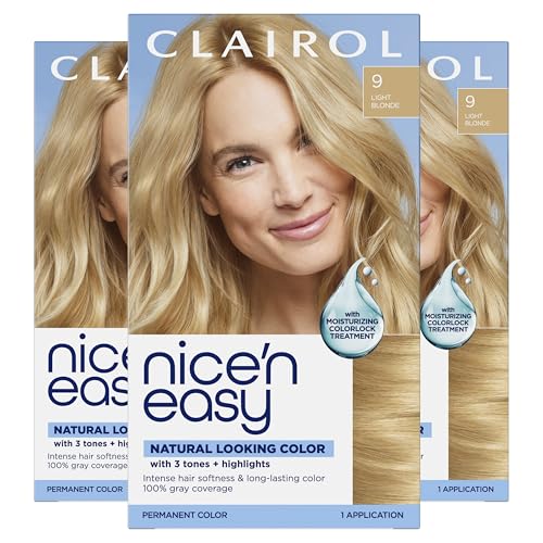 Clairol Nice'n Easy Permanent Hair Dye, 9 Light Blonde Hair Color, 3 Count