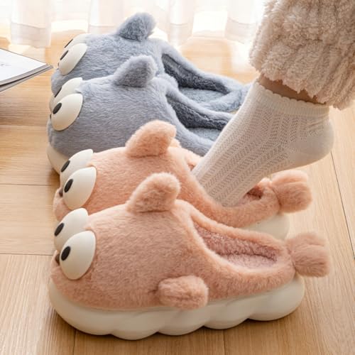 Plush Home Slippers for Men Women Cartoon Fish Animal Cotton Slippers, Winter Indoor Warm Soft and Comfortable Thick-soled Shoes2