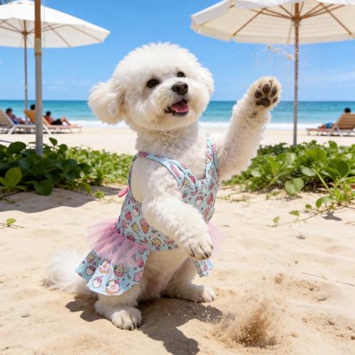 Image of CuteBone One Piece Dog Bikini Swimsuit Dress - Puppy Bathing Suit Costume for Small Dogs - Comfortable & Stylish Pet Clothes for Summer Pool, Beach & Play LTDB14XXS