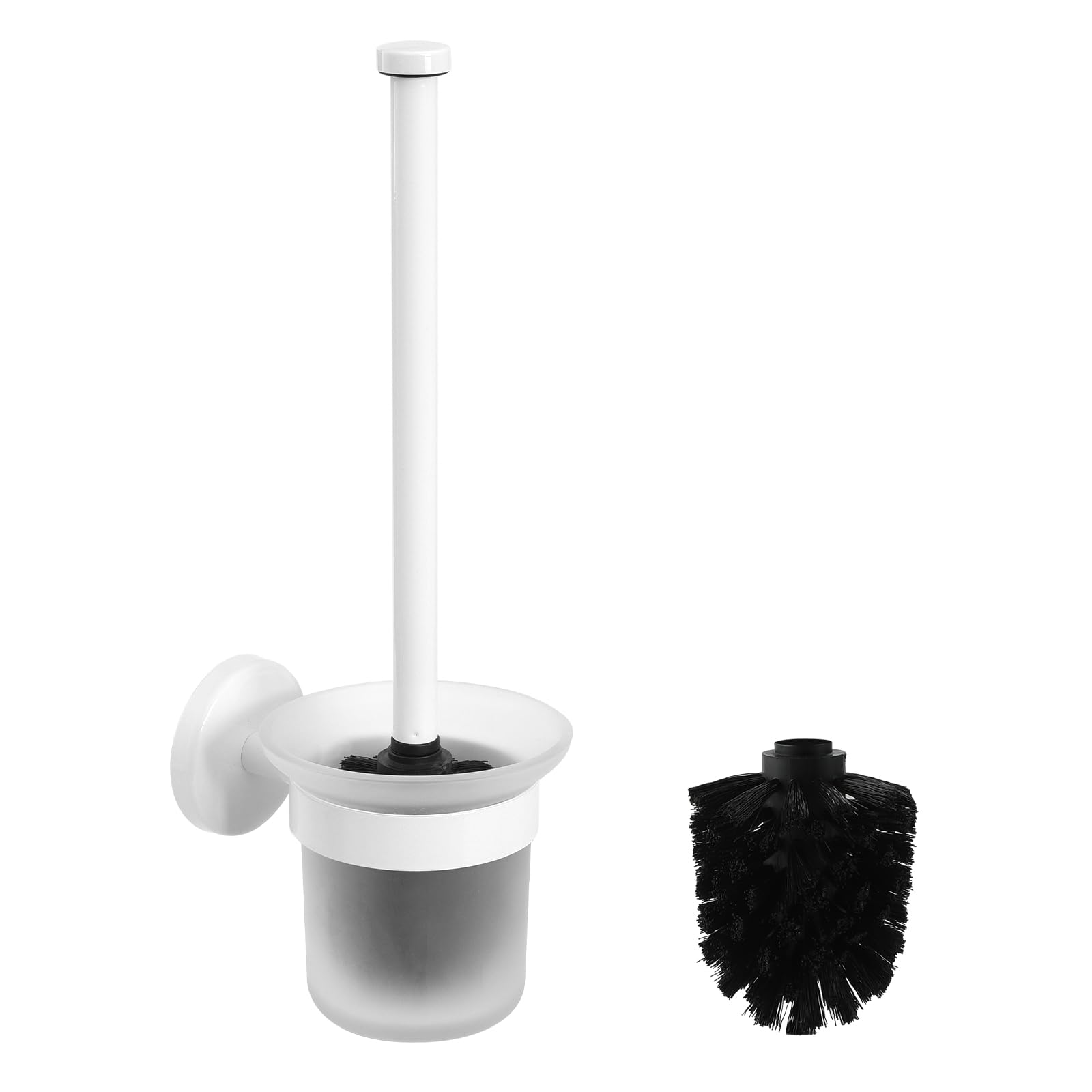 Dailyart Klobürste, Toilettenbürste Klobürste Weiß WC Bürste Wandmontage WC Garnitur Toilettenbürstenhalter Ohne Bohren Klobürstenhalter mit Halter für Bad und WC, Inkl. Ersatzbürste, Edelstahl + Glas