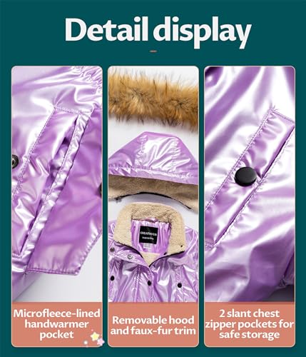Image of CREATMO US Girl's Long Winter Warm Parka Sherpa Trimmed Collar Puffer Ski Jacket Coat