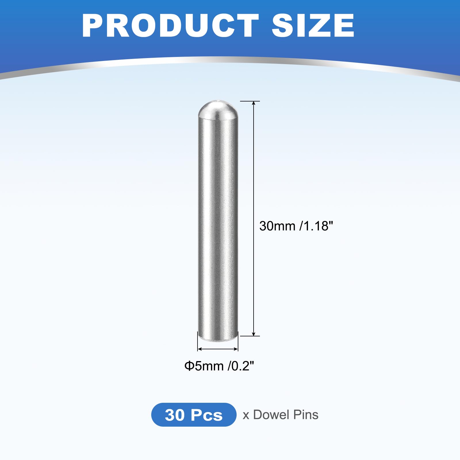 QUARKZMAN 30Pz 5mm X 30mm Perni Di Posizionamento, Acciaio Inox 304, Perni Di Sostegno Per Mensole A Testa Rotonda Cilindrica Per Librerie, Armadi E Componenti Di Mobili, Gb831, Argento