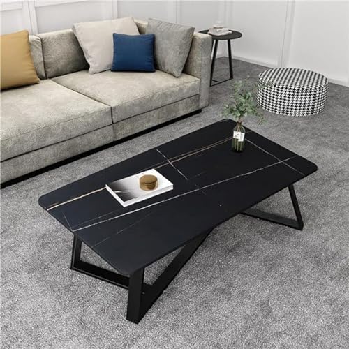 Image of Living Room Center Table | Engineered Wood Coffee & Tea Table with Marble Pattern | Stylish & Durable Center Table for Home, Office & Reception (Full Black)