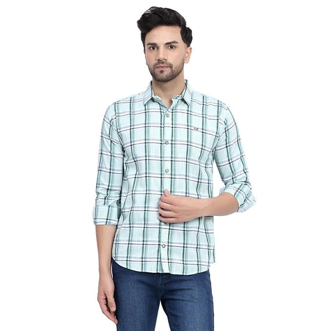 Image of CVC Men's Regular Fit Cotton Oxford Casual Checks Shirt with Full Sleeves