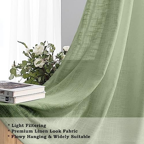 Image of THE LINEN COMPANY Cotton Linen Solid Sheer Window Curtain with Rod Pocket Design, 4 Feet Length, Lightweight Breathable Fabric, Elegant Avocado Green Color, Living Room & Bedroom Curtain, Pack of 1.