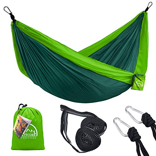 LATTCURE Outfitters Hammock Camping Double & Single with Tree Straps，Portable Parachute Nylon Hammock for Indoor Outdoor Backpacking Survival & Travel 107