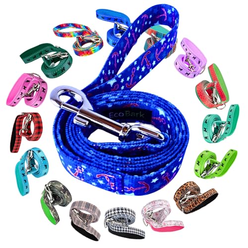 EcoBark Dog Leash - Soft & Reflective Comfort Leashes with Padded Handle - Safe, Strong, & Durable for Small, Medium or Large Dogs (Nautical)