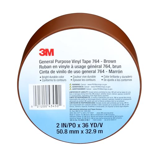 Image of 3M Vinyl Tape 764, General Purpose, 2 in x 36 yd, Brown, 1 Roll, Light Traffic Floor Marking, Social Distancing, Color Coding, Safety, Bundling