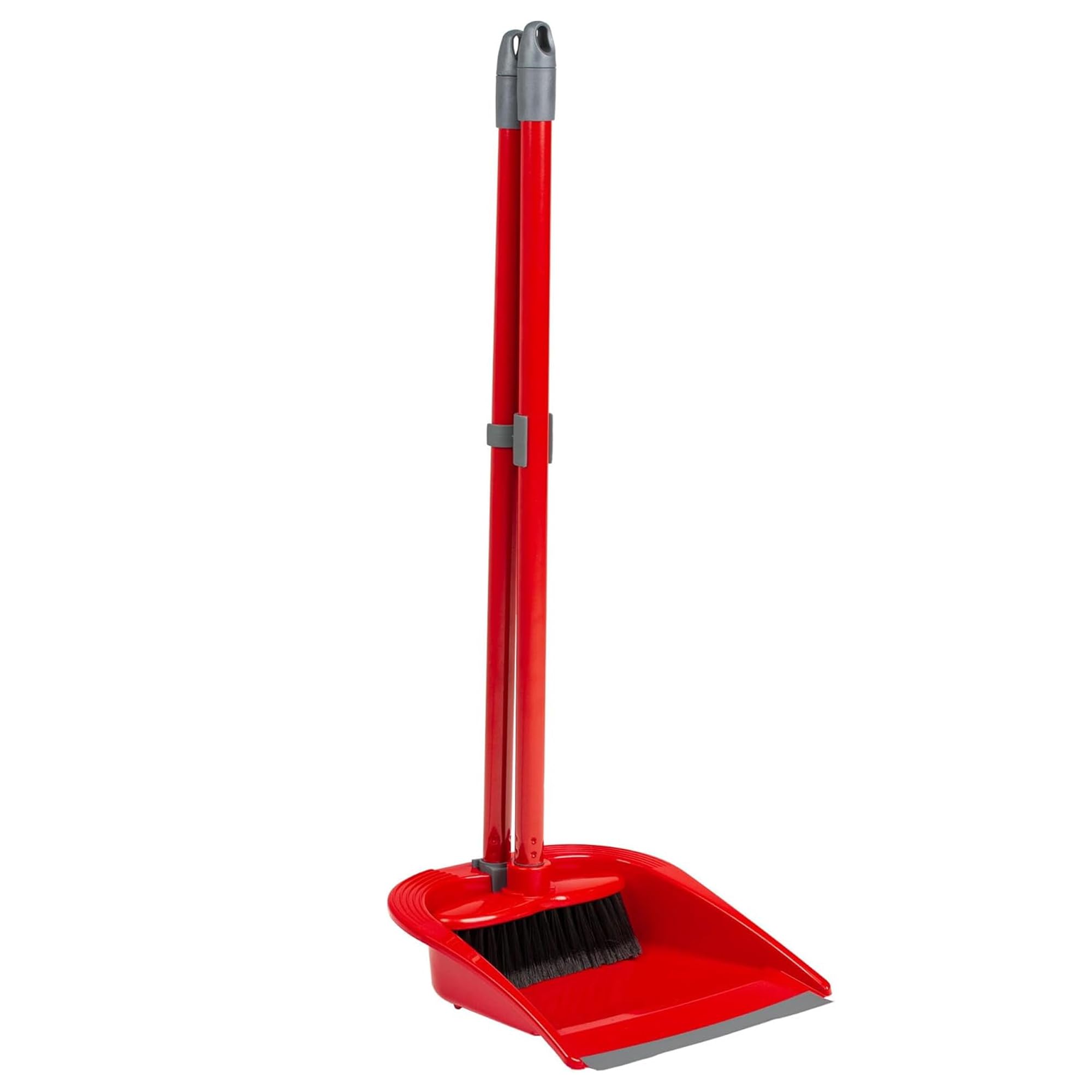 Pluto Packaging Tall Long Handled Indoor Dustpan & Brush Set - Red - Modern Plastic & Metal - Ideal For Kitchens (1 Set)