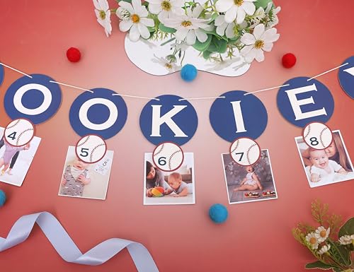 Image of Rookie Of The Year 12 Photo Banner,Baseball First /1st Birthday Decoration