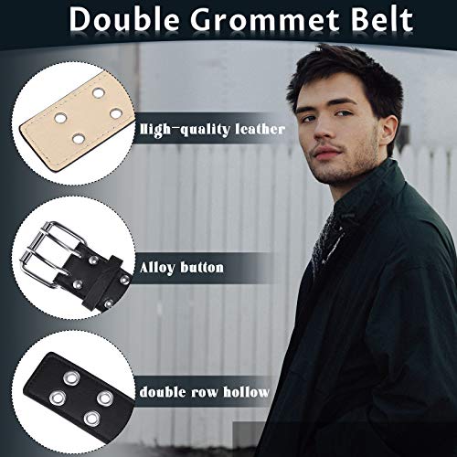 Syhood 2 Pcs Double Grommet Belt PU Leather Punk Rock Rivet Belt for Women Men Jeans Dresses4