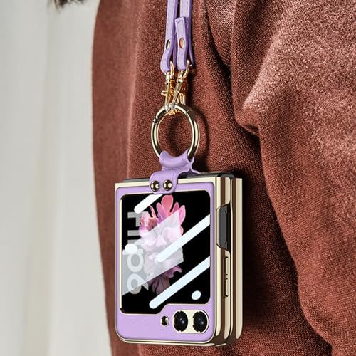 Image of BOUNCEBACK Electroplated Leatherette Case /Cover Ring with Strap for Samsung Galaxy Z Flip 6 / Galaxy Flip 7 FE (2025) Case Cover - (Pink | Faux Leather)
