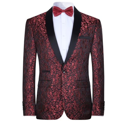Allthemen Chaqueta casual de lujo para hombre Slim Fit Paisley Floral Jacquard Traje Chaquetas elegantes Abrigos Chic Chaquetas, rosso, S
