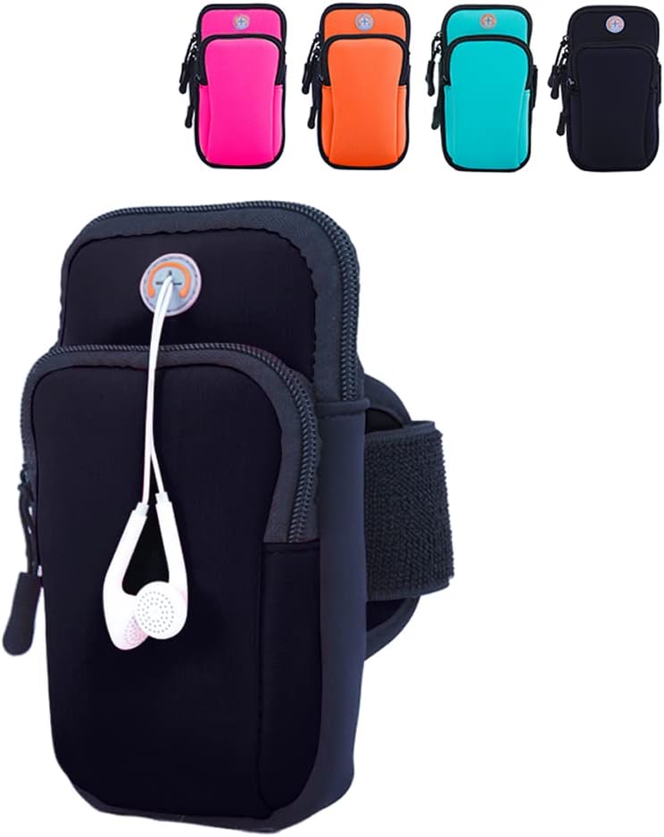 ANJ Outdoors Premium Elastic Running Armband for iPhone X, 8 Plus, 7, Galaxy Phones | Water Resistant | Large Capacity Upper Arm Band to Hold Money, Cards and Keys |Ideal Running Phone Holder (Black)