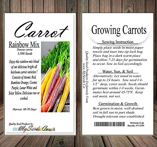 Myseeds.co Big Pack - (3,500+) Rainbow Mix Carrot Seeds - Atomic Red, Bambino Orange, Cosmic Purple, Lunar White And Solar Yellow Seeds (Big Pack - Carrot Rainbow Mix) #TOP3