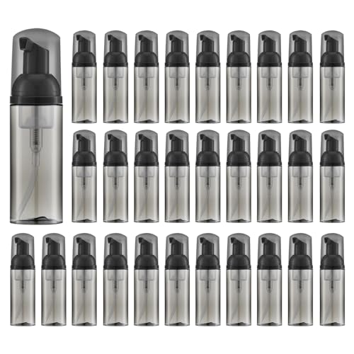 Travel Foam Pump Bottle - 2oz Empty Foaming Soap Dispenser for Lash Shampoo - Plastic Small Mousse Container Mini Travel Size - Refillable Eyelash Wash Cleanser Foamer 60ml Black Transparent