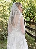 Latious 1 Tier Wedding Bride Veil Ivory Simple Fingertip Bridal Tulle Veils with Comb for Brides and