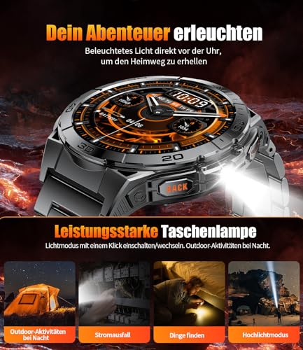Smartwatch Herren Militär, 1,6'' AMOLED Smartwatch Telefonfunktion, Sportuhr Herren 100+ Sportmodi, Herzfrequenz/Schlaftracking… – Ansicht 2