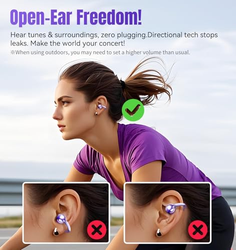 undefined King Lucky Truly upgrade Clip on Earbuds Open Ear Wireless Bluetooth 6.0 Headphones with Mic,50H Play,ENC Call,ipx5Waterproof,Sports Ear Buds,Comfortable for Small Ears&Glasses Wearers,Workouts Purple の商品画像 8