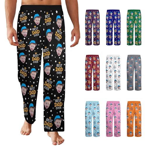 Custom Face Pajama PJ Pants for Dad Grandpa Personalized Photo Printed Trousers Pajama Bottoms Gifts for Father’s Day