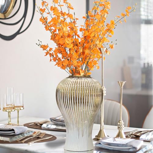 Grand vase à gingembre en céramique blanc doré avec couvercle fait à la main avec couvercle, vase à fleurs décoratif pour la maison, le salon, les mariages, les centres de table (B-M)