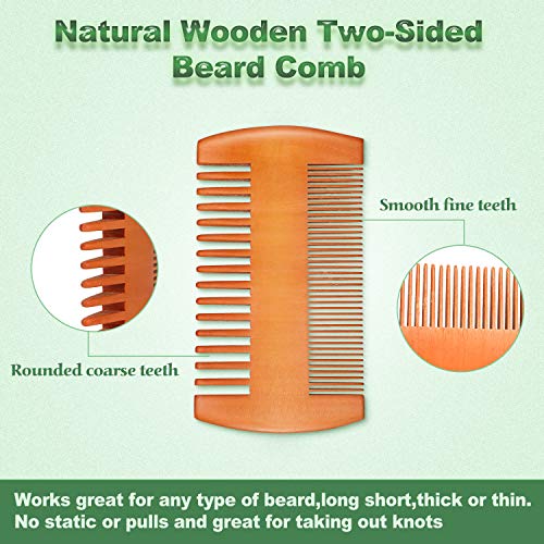 3 Pieces Beard Comb Natural Sandalwood Wooden Mustaches Combs Dual Action Teeth Beard Comb With 3 Pieces Pocket Faux Leather Case For Beards Mustaches (Yellow) #TOP2