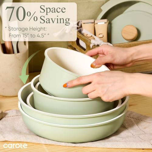 CAROTE 19pcs Pots and Pans Set Non Stick, Detachable Handle Cookware, Green - Image 4