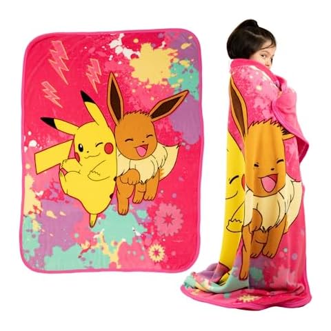 Franco Pokemon Anime Pikachu and Eevee Kids Bedding Super Soft Micro Raschel Throw, 46 in x 60 in, (Official Licensed Product) Cover
