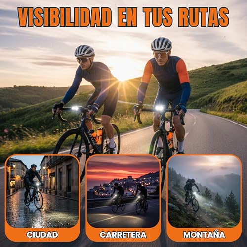 NUBOOX Luz Bicicleta Delantera Recargable USB-C, Compacta y Ligera, Batería 1500 mAh con Pantalla Digital, Foco LED 1000 Lúmenes con 6 Modos, Impermeable IPX4, Linterna Ciclismo Carretera MTB - imagen 4