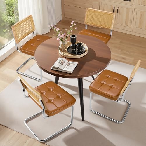 Warmiehomy 4 Mid-Century Upholstered Rattan Dining Chairs