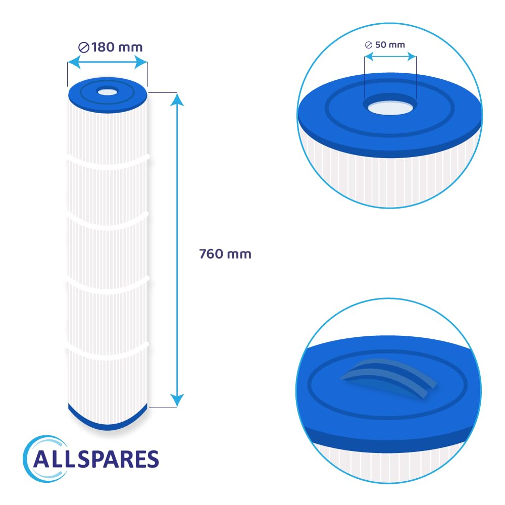 AllSpares Filtro Whirlpool, filtro per piscina, filtro spa, ricambio per Weltico C7, 62617, diametro 180 x 760 mm, manico, apertura 50 mm