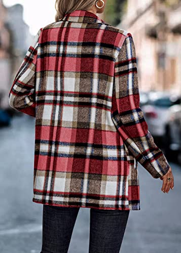 PRETTYGARDEN Women Plaid Shacket Jacket Trendy Fall Casual Button Wool Blend Tartan Trench Coat Winter Clothing with Pockets